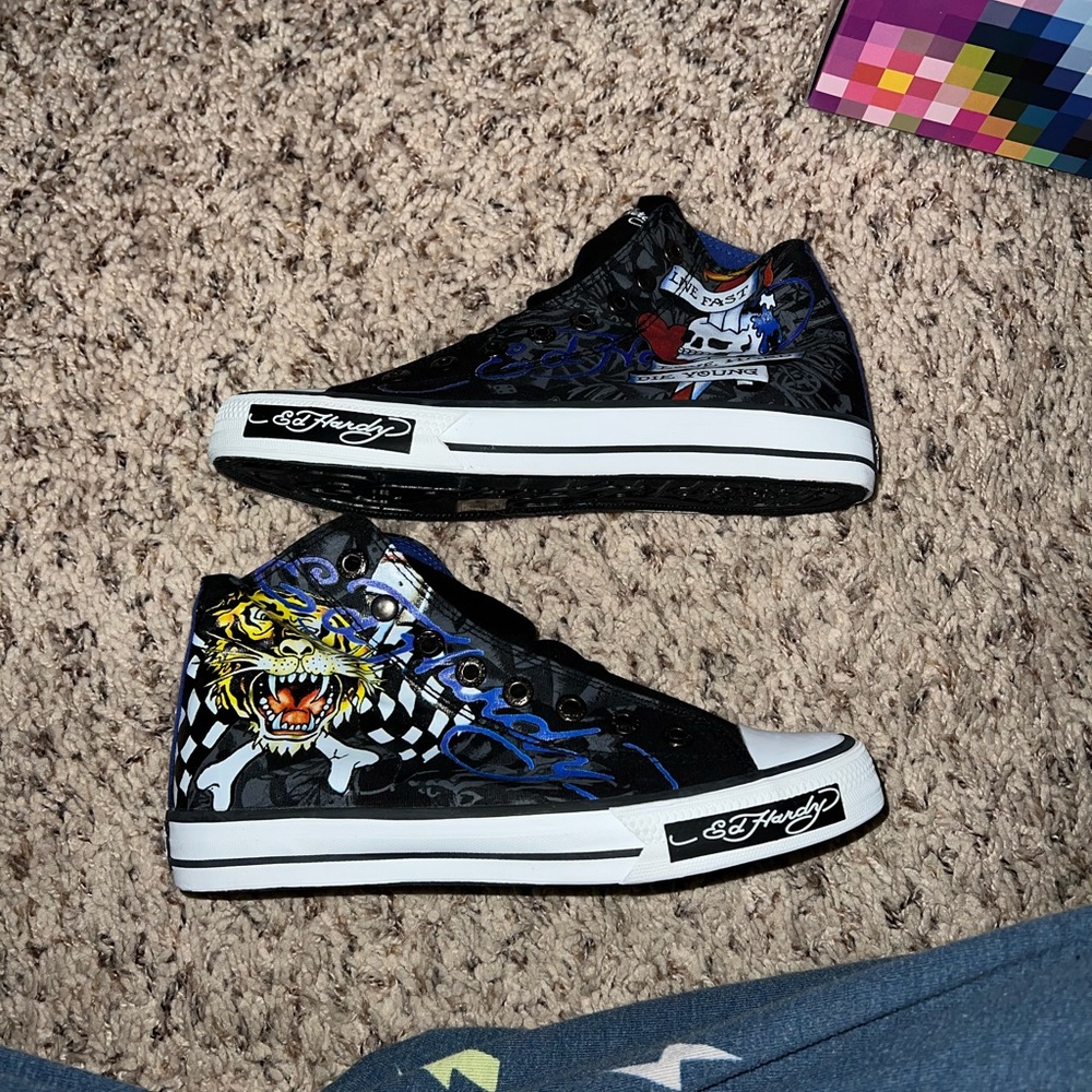 Brand new black Ed Hardy high tops - perfect condition, still in box